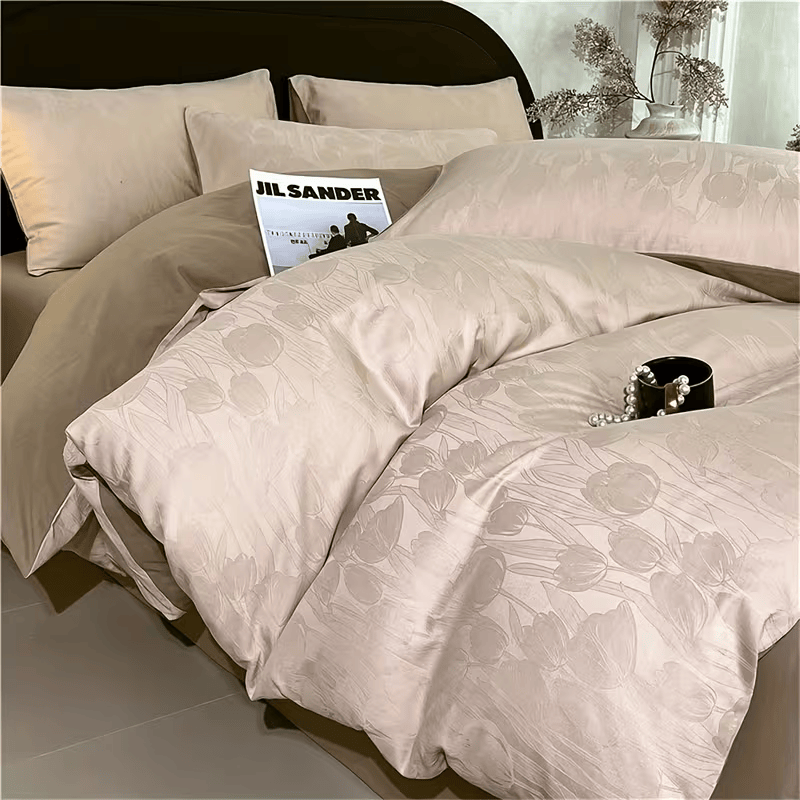 Completo Copripiumino Satin Jacquard – 4 Pezzi in 100% Cotone