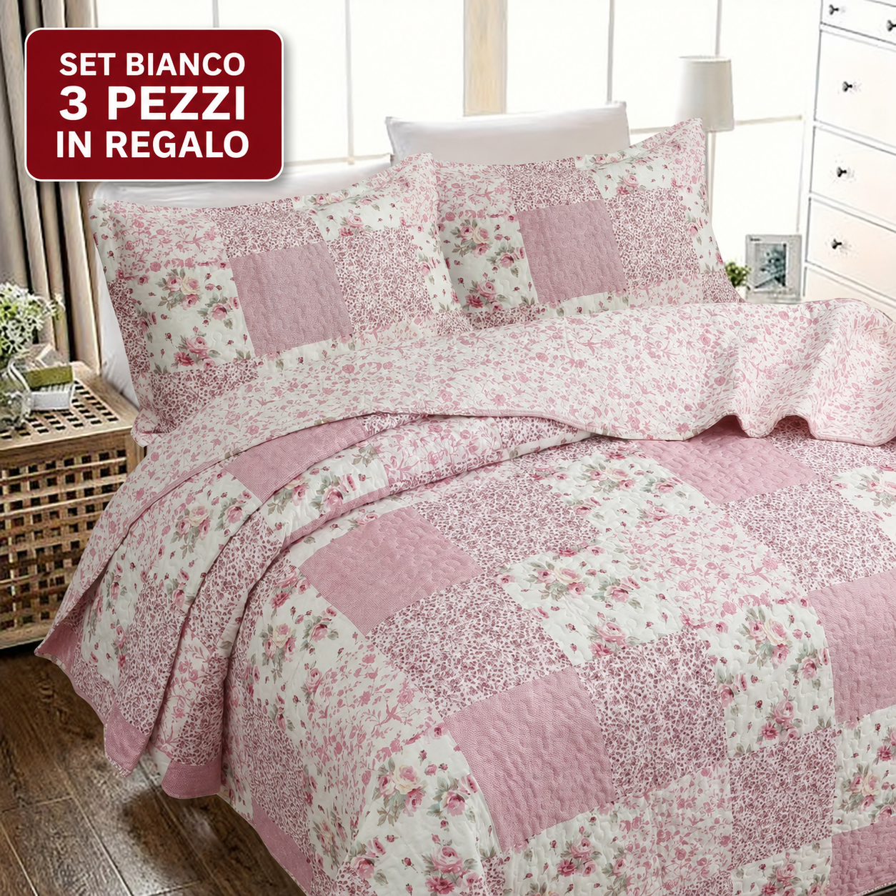 Parure de lit florale en coton prélavé