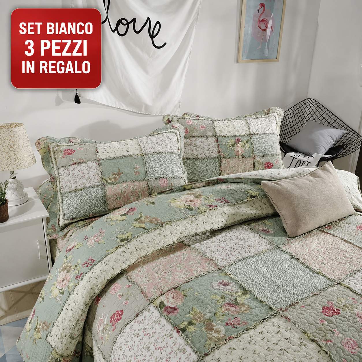 Parure de lit Vert Élégance – 4 Pièces 100% Coton